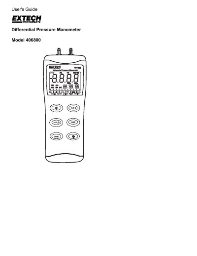 Extech 406800 Differential Pressure Manometer User's Guide - cover page