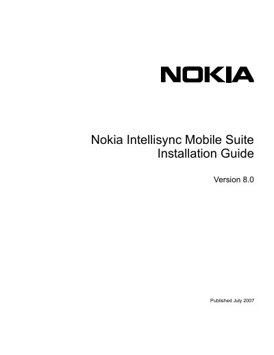 Nokia Intellisync Mobile Suite 8.0 Installation Guide - cover page