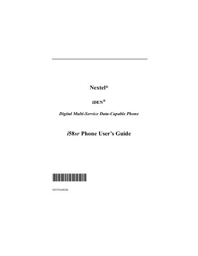 Nextel i58sr Phone User Guide - cover page