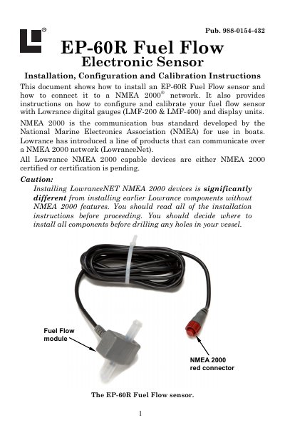 Lowrance EP-60R Fuel Flow Sensor Installation and Configuration Manual - cover page