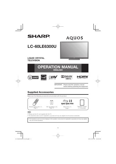 SHARP LC-60LE630U Manual - cover page