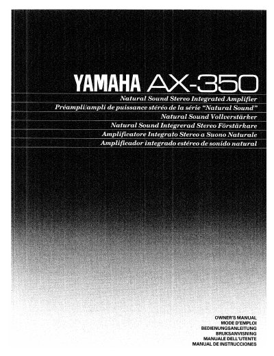 Yamaha AX-350 Natural Sound Stereo Integrated Amplifier Owner's Manual - cover page
