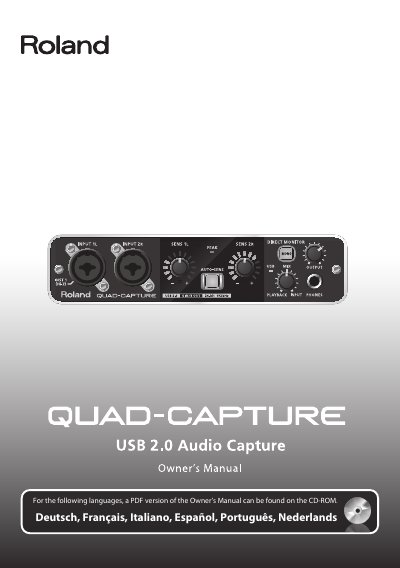Roland QUAD-CAPTURE USB 2.0 Audio Capture Owner's Manual - cover page