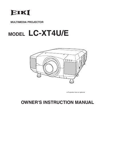 EIKI LC-XT4U/E Multimedia Projector Owner's Instruction Manual - cover page