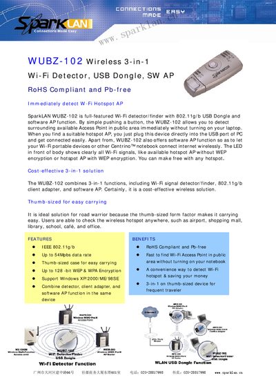 SparkLAN WUBZ-102 Wi-Fi Detector User Manual - cover page