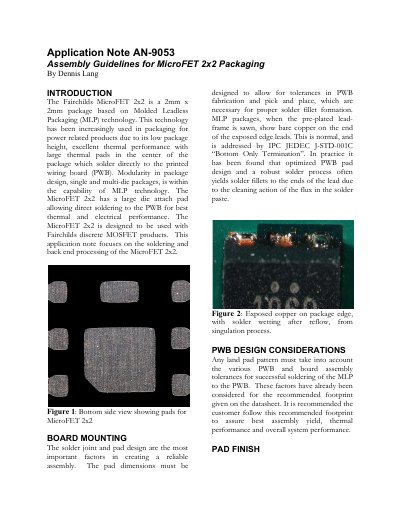 Fairchild Semiconductor AN9053 Assembly Guidelines for MicroFET 2x2 Packaging - cover page