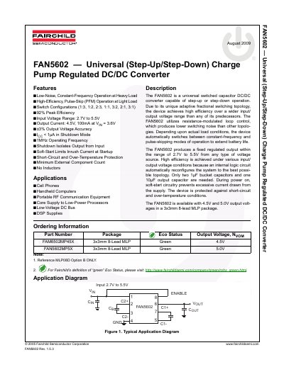 Fairchild FAN5602 Universal Charge Pump Regulated DC/DC Converter Datasheet - cover page