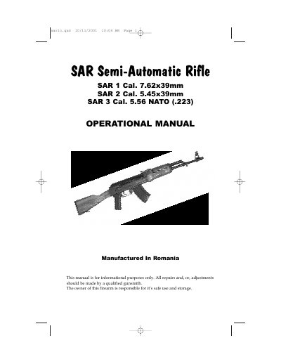 Century International Arms SAR Semi-Automatic Rifle Operational Manual - cover page