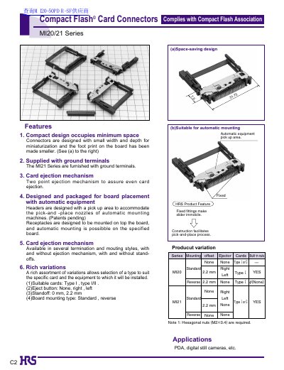 HRS MI20/21 Series Compact Flash Card Connectors Datasheet - cover page