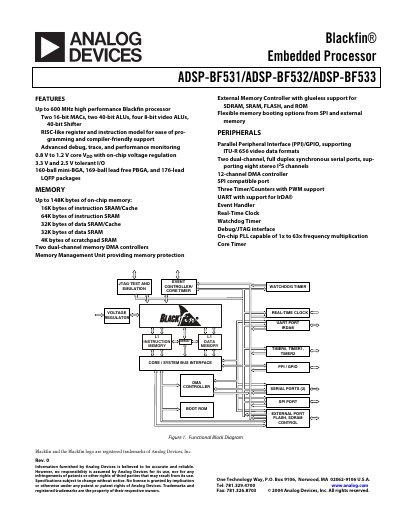 Analog Devices ADSP-BF531/ADSP-BF532/ADSP-BF533 Blackfin Processor Datasheet - cover page