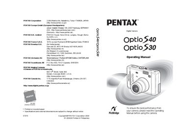 pentax digital camera optio40 optio30 operation manual