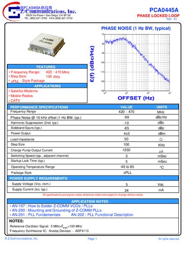 Z-Communications PCA0445A Phase Locked Loop Datasheet - cover page