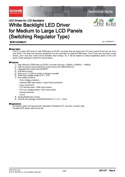 ROHM BD6142AMUV LED Driver Datasheet - cover page