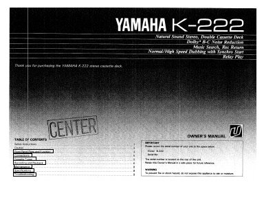 Yamaha K-222 Stereo Cassette Deck User Manual - cover page