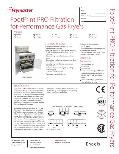 Frymaster FootPrint PRO Filtration System Product Bulletin - cover page