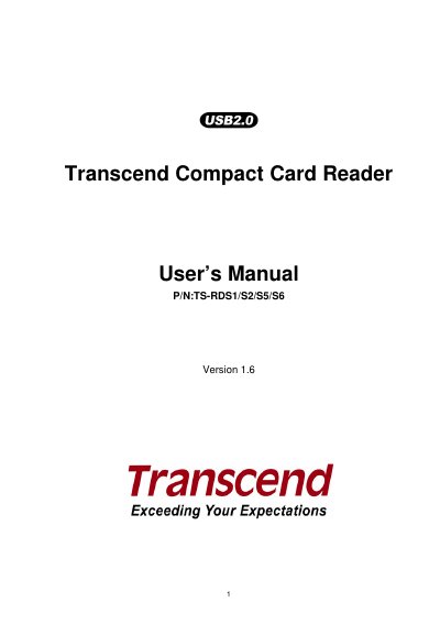 Transcend TS-RDS1/S2/S5/S6 Compact Card Reader User Manual - cover page