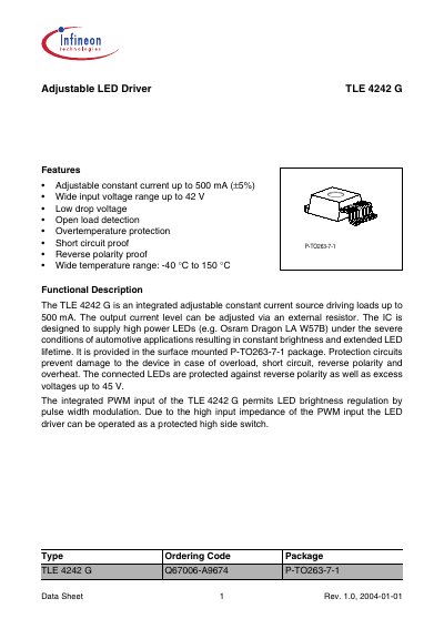 Infineon TLE4242G LED Driver Datasheet - cover page