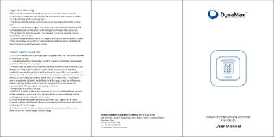 Dynamax ASN308301 Temperature & Humidity Detector User Manual - cover page