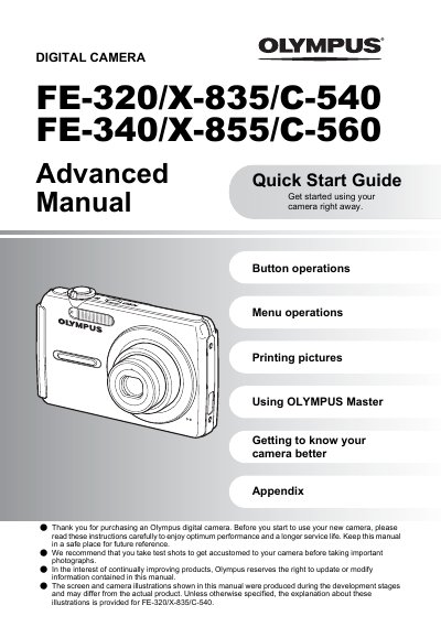 Olympus FE-320/X-835/C-540/FE-340/X-855/C-560 Digital Camera Basic Manual