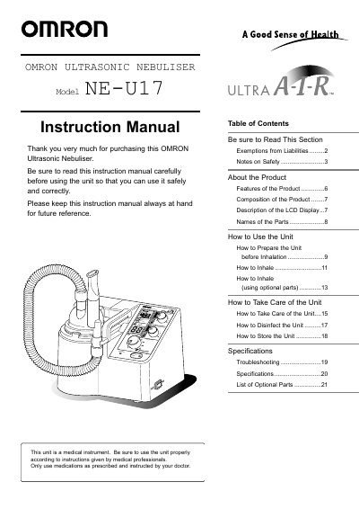 Omron NE-U17 Ultrasonic Nebuliser Instruction Manual - cover page
