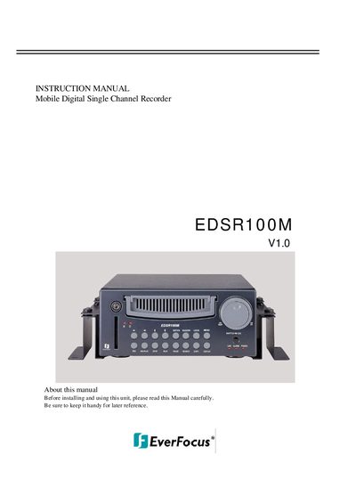 Everfocus EDSR100 Mobile Digital Single Channel Recorder Instruction Manual - cover page