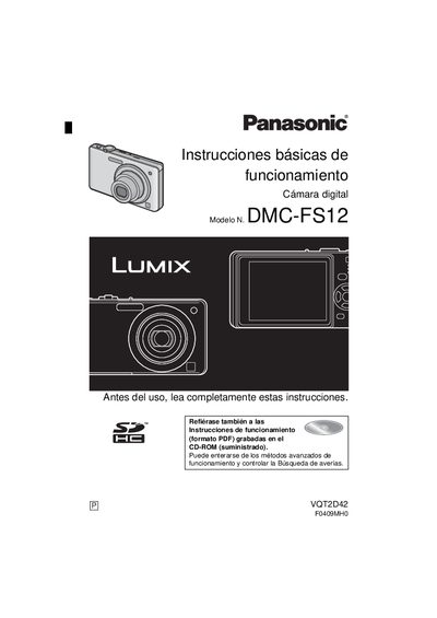 Panasonic DMC-FS12 Digital Camera Basic Operation Instructions - cover page