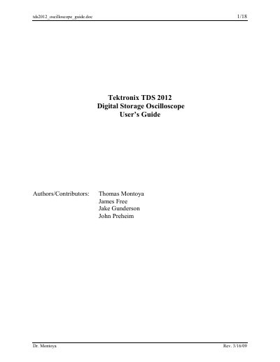 Tektronix TDS 2012 Digital Storage Oscilloscope User's Guide