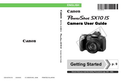 Canon SX10 IS Camera User Guide - cover page