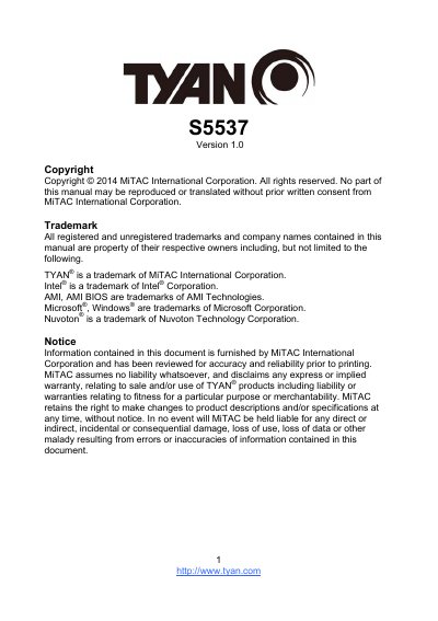 TYAN S5537 Motherboard User Manual - cover page