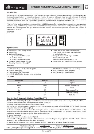 FrSky ARCHER GR8 Receiver instruction manual - cover page