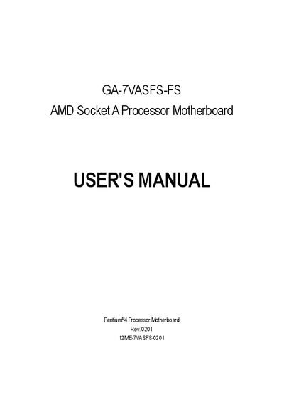 GA-7VASFS-FS AMD Socket A Processor Motherboard User Manual - cover page
