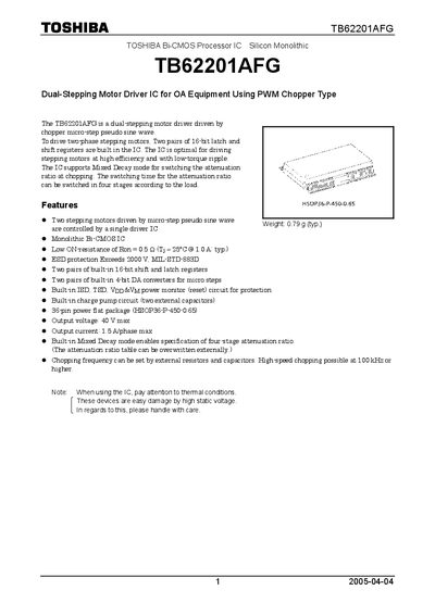Toshiba TB62201AFG Datasheet - cover page