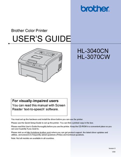 Brother HL-3040CN / HL-3070CW User Manual - cover page