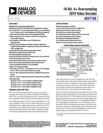 Analog Devices ADV7180 Video Decoder Datasheet - cover page