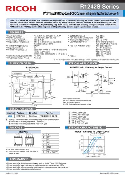 Ricoh R1242S Series 3A 30V Input PWM Step-down DC/DC Converter Datasheet - cover page