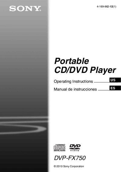 Sony DVP-FX750 Portable CD/DVD Player User Manual - cover page