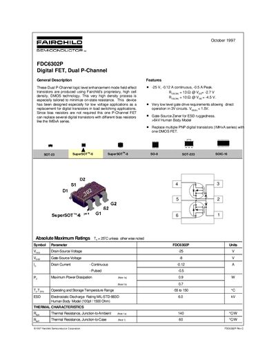 Fairchild FDC6302P Digital FET Datasheet - cover page