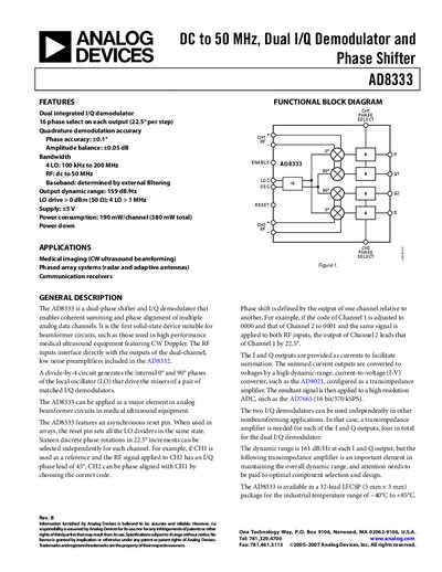 Analog Devices AD8333 Datasheet - cover page