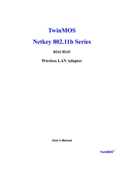 TwinMOS Netkey 802.11b series B241/B245 Wireless LAN Adapter User's Manual - cover page
