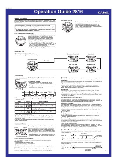 Casio 2816 Operation Guide - cover page