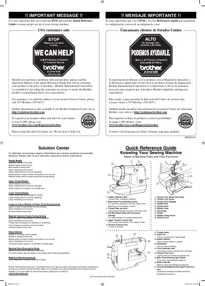 Brother XE5240 Sewing Machine Quick Reference Guide