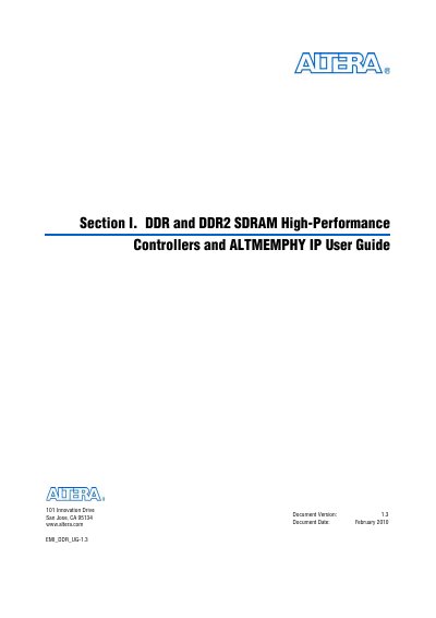 Altera DDR and DDR2 SDRAM High-Performance Controllers and ALTMEMPHY IP User Guide - cover page