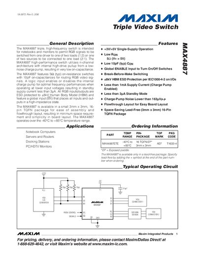 Maxim MAX4887 Triple Video Switch Datasheet - cover page