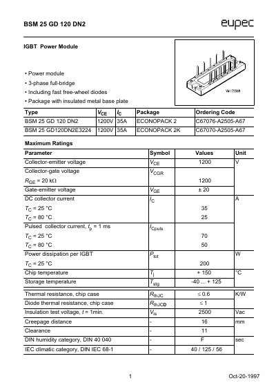 Infineon BSM 25 GD 120 DN2 IGBT Power Module Datasheet - cover page
