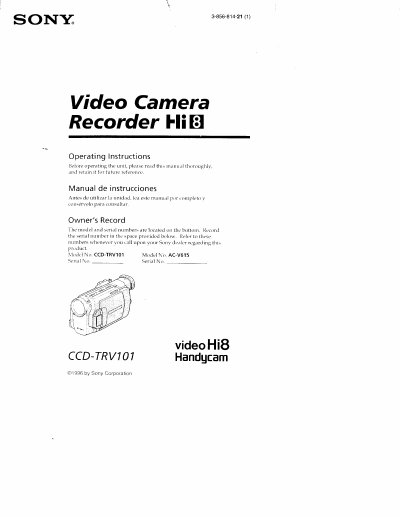 Sony CCD-TRV101 Camcorder User Manual - cover page
