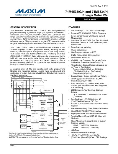 Maxim Integrated 71M6533/G/H and 71M6534/H Energy Meter ICs Data Sheet - cover page