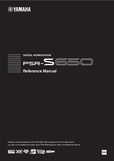 Yamaha PSR-S650 Digital Workstation Reference Manual - cover page