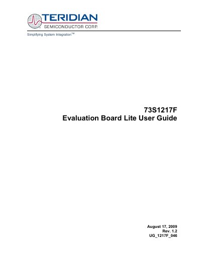 Teridian 73S1217F Evaluation Board Lite User Guide - cover page