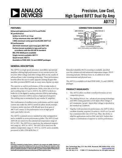 Analog Devices AD712 Datasheet Rev H - cover page