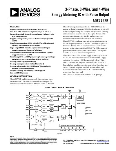 Analog Devices ADE7752B Energy Metering IC Datasheet - cover page